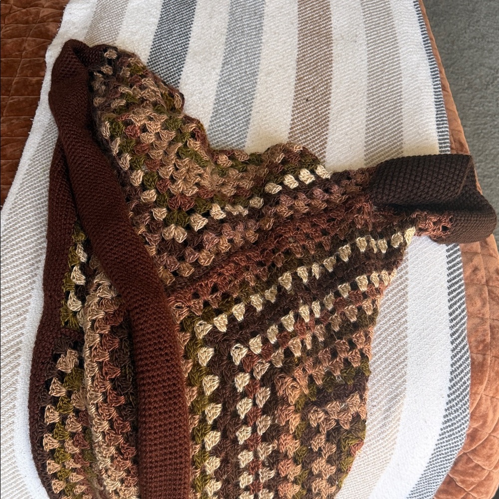 Vintage Brown and Cream Crochet Scarf